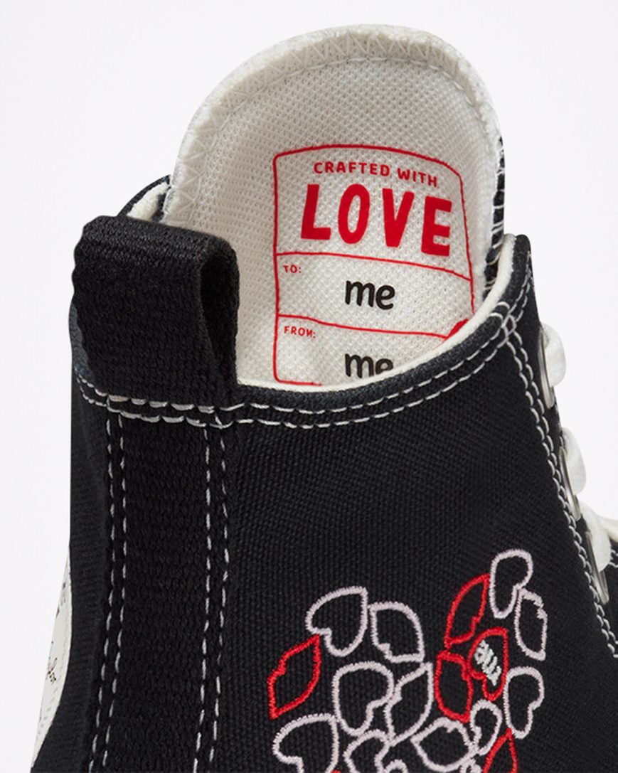 Zapatos Plataforma Converse Run Star Hike Embroidered Hearts Altas Hombre Negras Rojas | PE 2P40EL